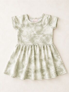 Jax & Lennon Twirl Dress in Sage Tie-Dye / Short Sleeve Toddler Dress / Bamboo
